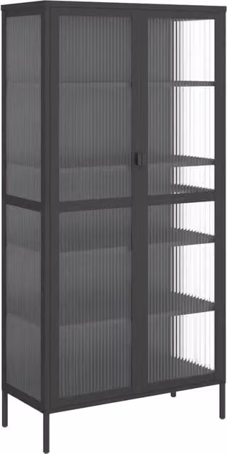 Credenza | Madia | Buffet da pranzo | Armadio da pranzo Nera 85x40x180 cm Vetro e Acciaio