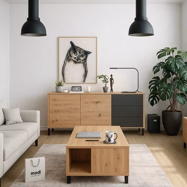 Madia Ardelia DMORA Credenza con 2 Ripiani in Rovere Nodi Marrone L: 154 cm, P: 41 cm, H: 75 cm