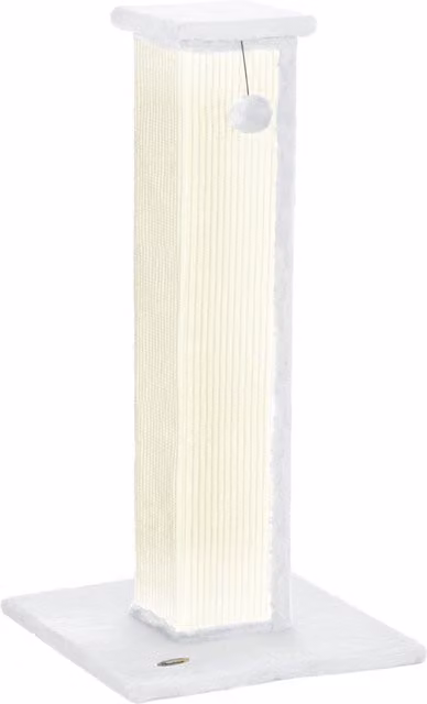 Tiragraffi per gatti PawHut con palo in sisal, palla sospesa e base stabile, L/P/H: 41 x 41 x 81 cm, Bianco e Crema – 1