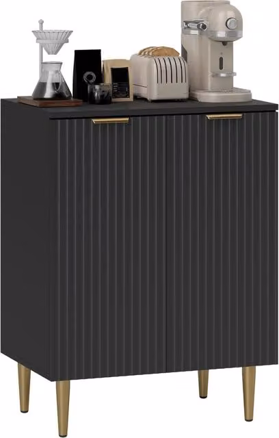 Buffet Cuisine, Meuble de Rangement avec 2 Portes, Étagère Réglable, Pieds Métalliques Surélevés, 60 x 40 x 80 cm, Noir