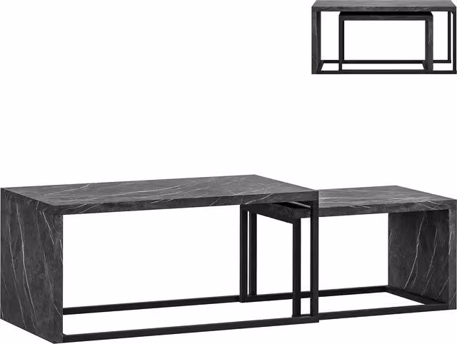 Set di 2 tavolini bassi impilabili HOMCOM in metallo con effetto marmo, design industriale, Nero e Grigio Antracite