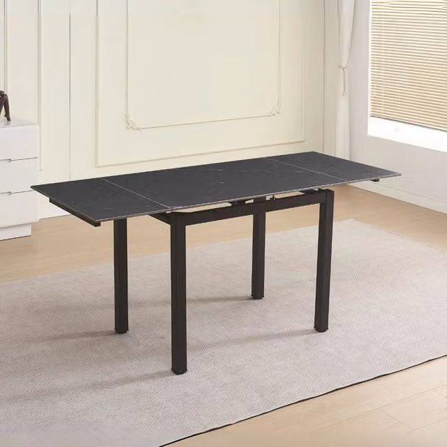 Tavolo allungabile Kyoto con piano in ceramica marmo nero ardesia e struttura in metallo nero 100x70x75H