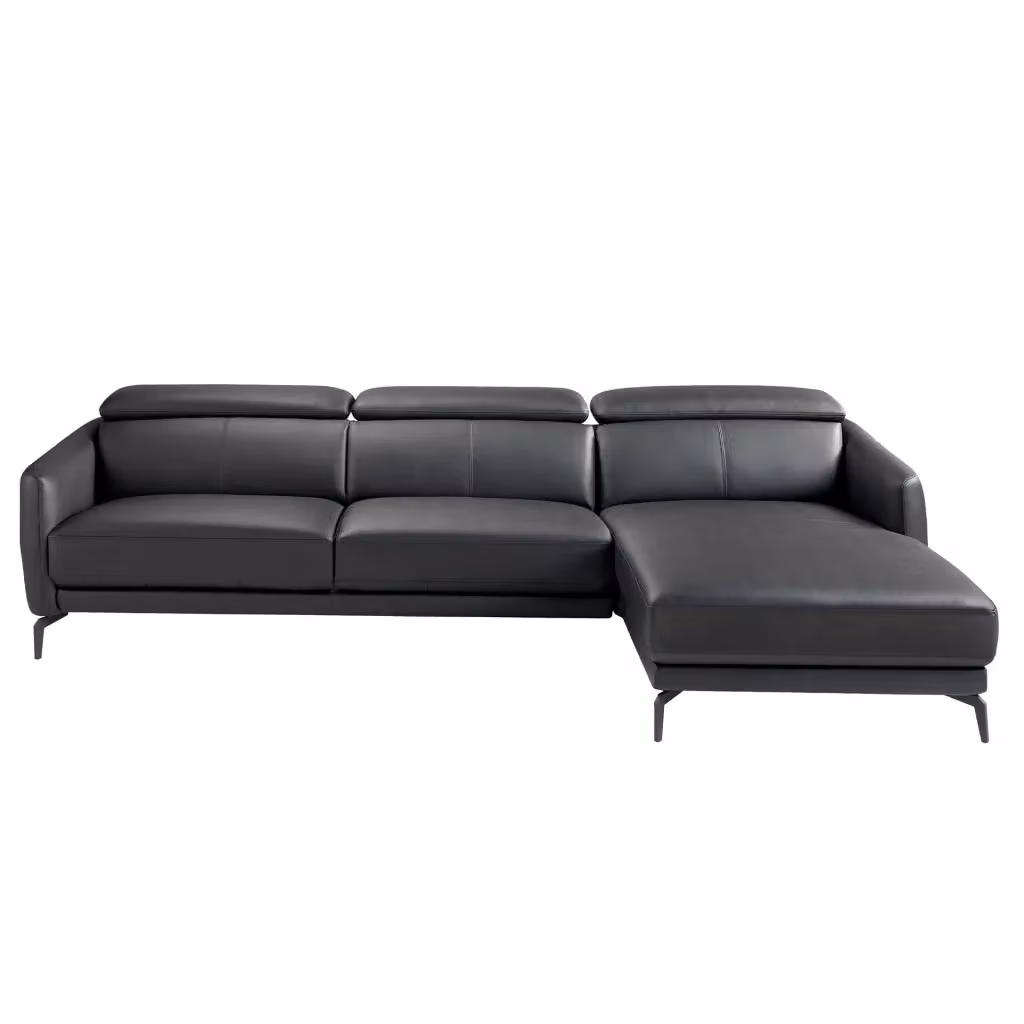 Divano chaise longue moderno Angel Cerdá S.L. in pelle nera con struttura in legno e metallo e poggiatesta regolabile, lato destro – 2
