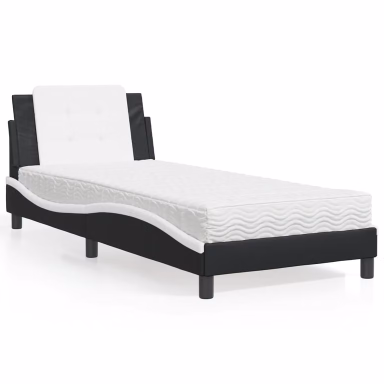 Letto con materasso vidaXL Zadar in similpelle nero e bianco L/P/H: 90 x 190 cm