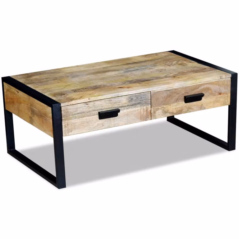 vidaXL Tavolino con 2 cassetti in legno massiccio di mango 100x60x40 cm