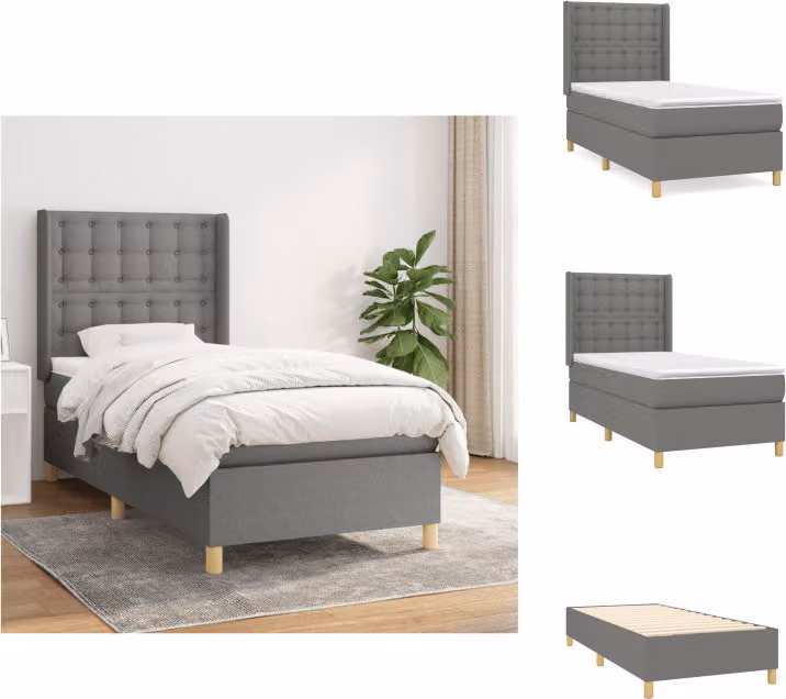 vidaXL Letto a molle con materasso grigio scuro 90x190 cm in tessuto - Letti & strutture letto