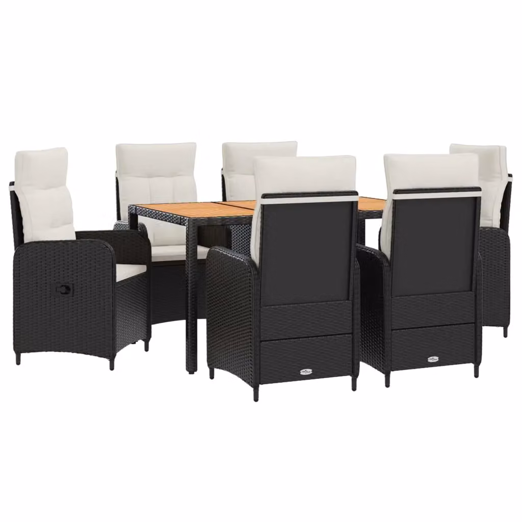 Set da pranzo per esterni vidaXL in polyrattan da 7 pezzi Nero e Bianco con tavolo in legno di acacia L/P/H: 150 x 90 x 75 cm – 2