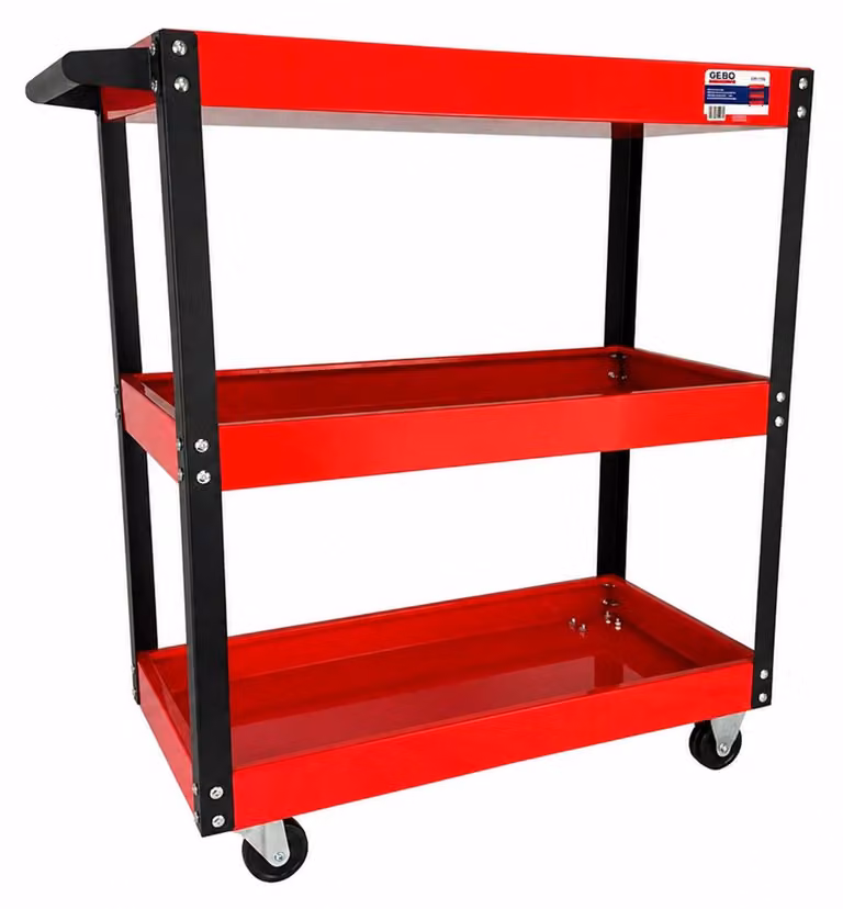 Carrello portautensili da officina con 3 ripiani, in acciaio inox, mobile con ruote girevoli, garage e fai da te Gebo Tools