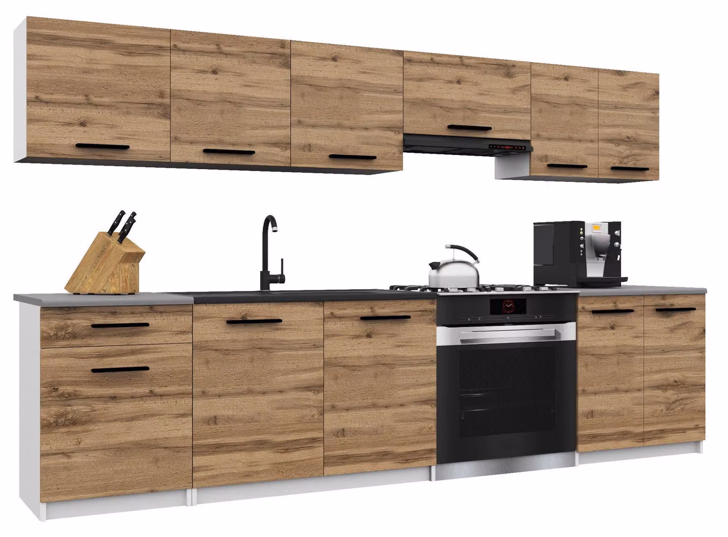 Belini - Angolo cottura moderno ITALIA 2 - Mobili da cucina 240 cm color oro-marrone - Cucina componibile con pensili, mobili base e piani di lavoro