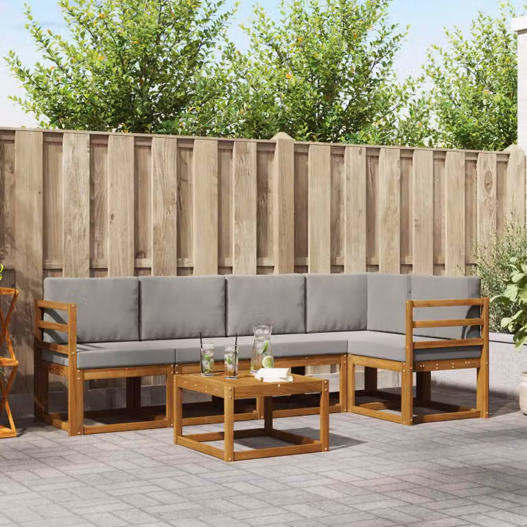 Set di divani da esterno vidaXL 6 pz in legno di acacia Grigio e Marrone
