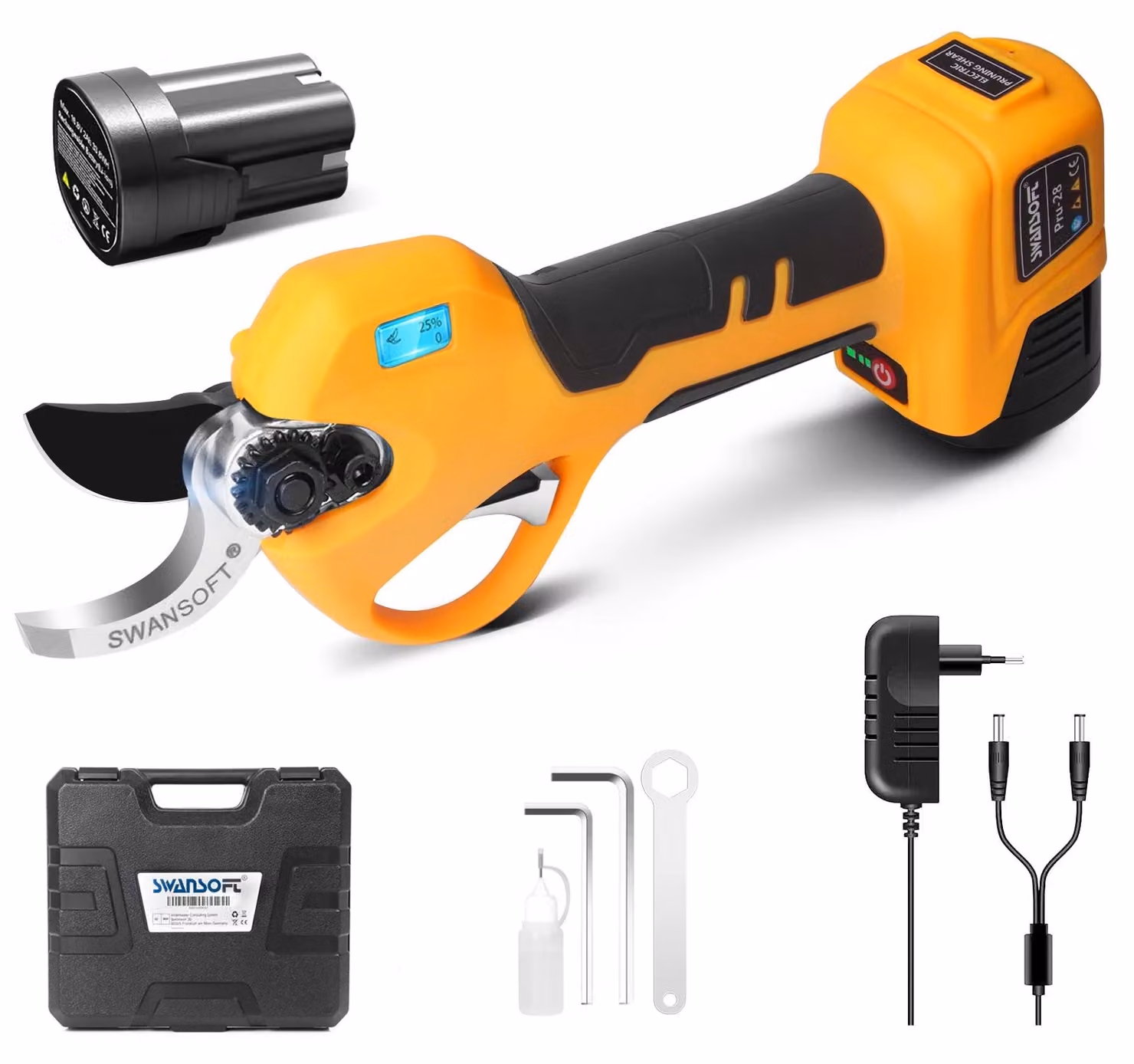 Potatore elettrico, due batterie da 2Ah, motore brushless, colore giallo, due batterie incluse