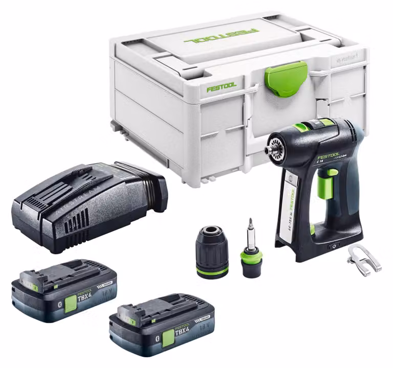 Trapano avvitatore a batteria Festool C 18-Basic 18 V 45 Nm Brushless + 2 batterie da 4,0 Ah + caricabatterie rapido + Systainer