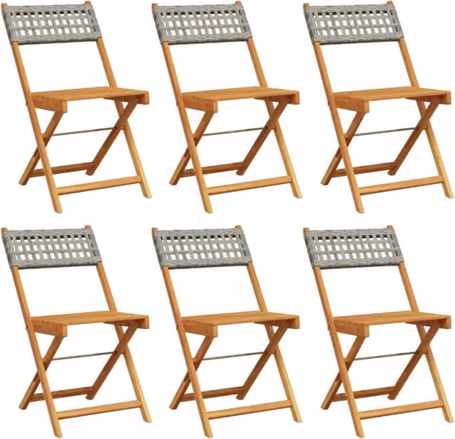 Sedie Giardino Pieghevoli 6 pz | Sedie da Esterno Grigie Polyrattan Legno Massello