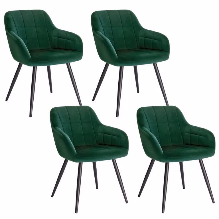 WOLTU set di 4 sedie da sala da pranzo sedia da cucina sedia imbottita sedia da soggiorno poltrona con braccioli seduta in velluto gambe in metallo verde scuro