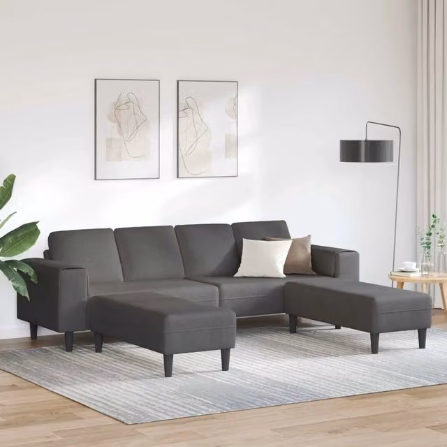 Divano Grigio scuro 250 x 188 x 76 cm Tessuto in Cords 3335132