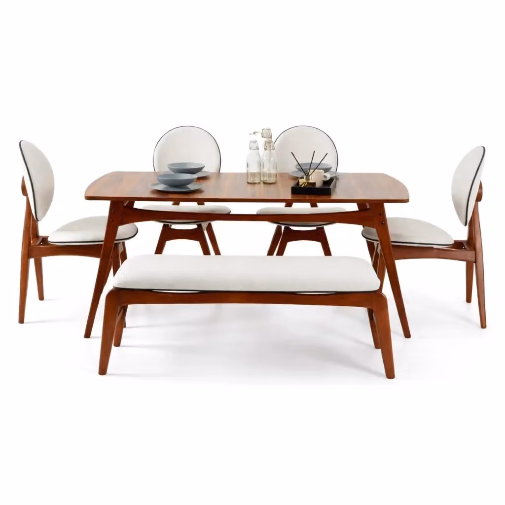 Set Tavolo e Sedie DMORA Pedrengo Moderno per 6 Posti, Colore Marrone, Bianco e Beige – 2