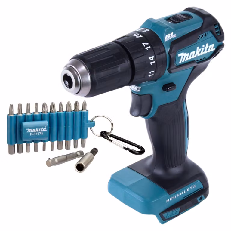 Trapano a percussione a batteria Makita DHP 483 Z 18 V 40 Nm brushless + set di punte da 22 pezzi - senza batteria, senza caricabatterie