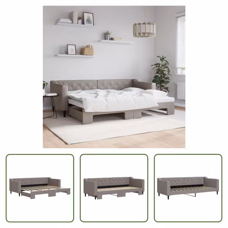 The Living Store letto da giorno allungabile taupe 80x200 cm in tessuto