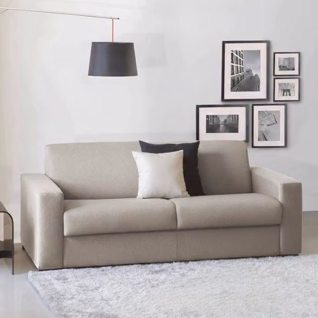 Divano Letto Alcatraz Talamo Italia, Sofà 2 Posti con Apertura Girevole e Braccioli Slim, Rivestimento in Tessuto, L: 160 cm, H: 90 cm, P: 95 cm, Tortora