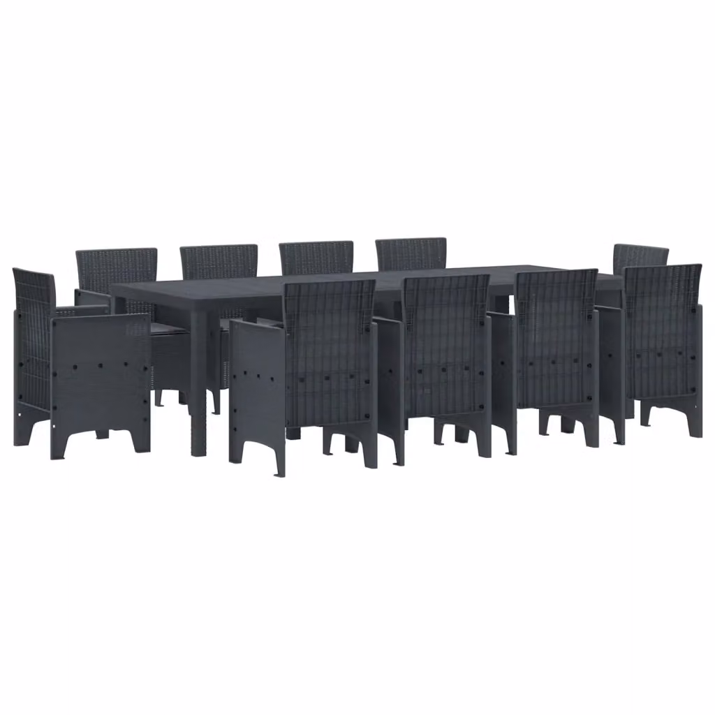 Set da pranzo per giardino e terrazzo vidaXL in rattan sintetico color antracite con tavolo rettangolare e 11 pezzi – 2