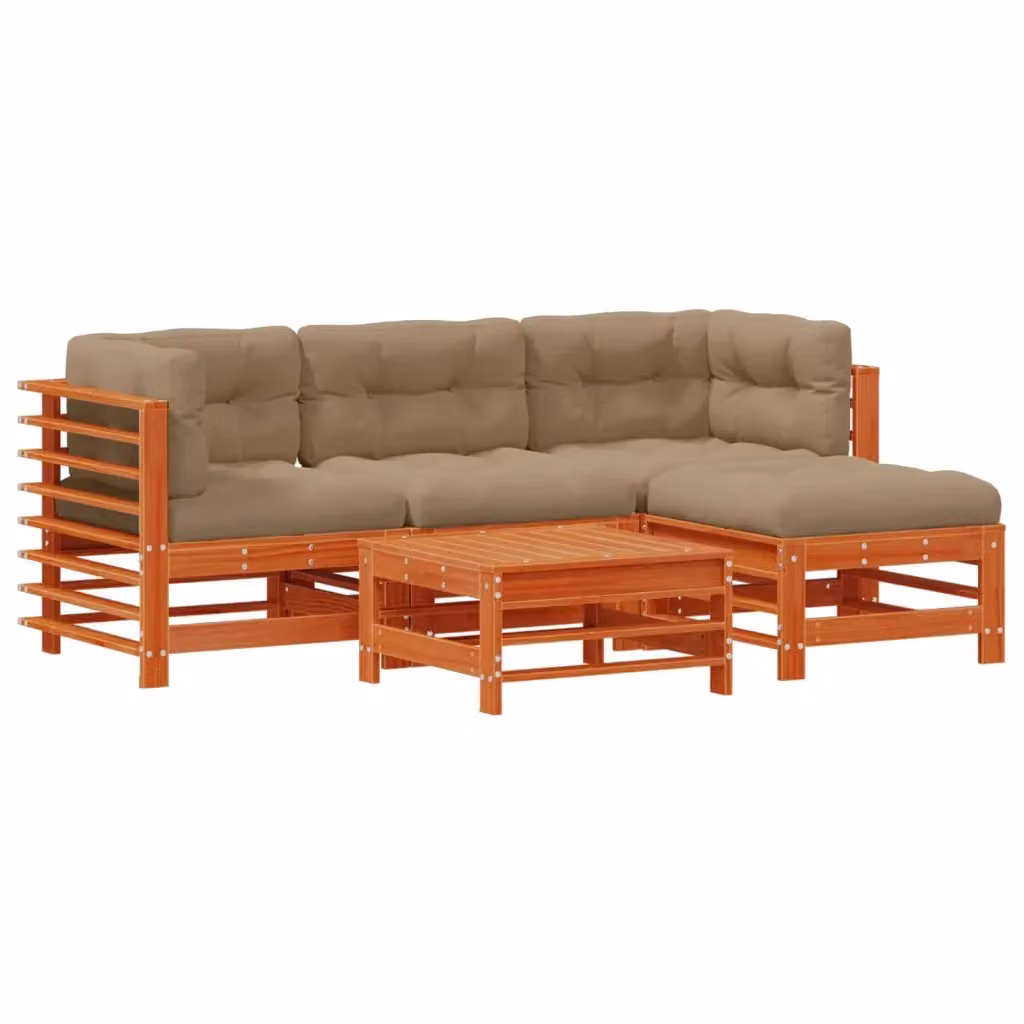 Set Lounge da Giardino vidaXL in Legno di Pino Trattato Marrone con Cuscini e Tavolino – 2