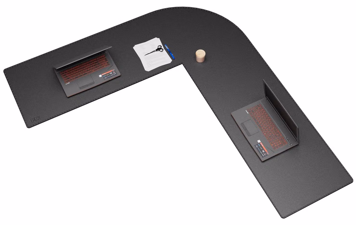 Tappetino per scrivania a forma di L, realizzato in ecopelle impermeabile, colore nero