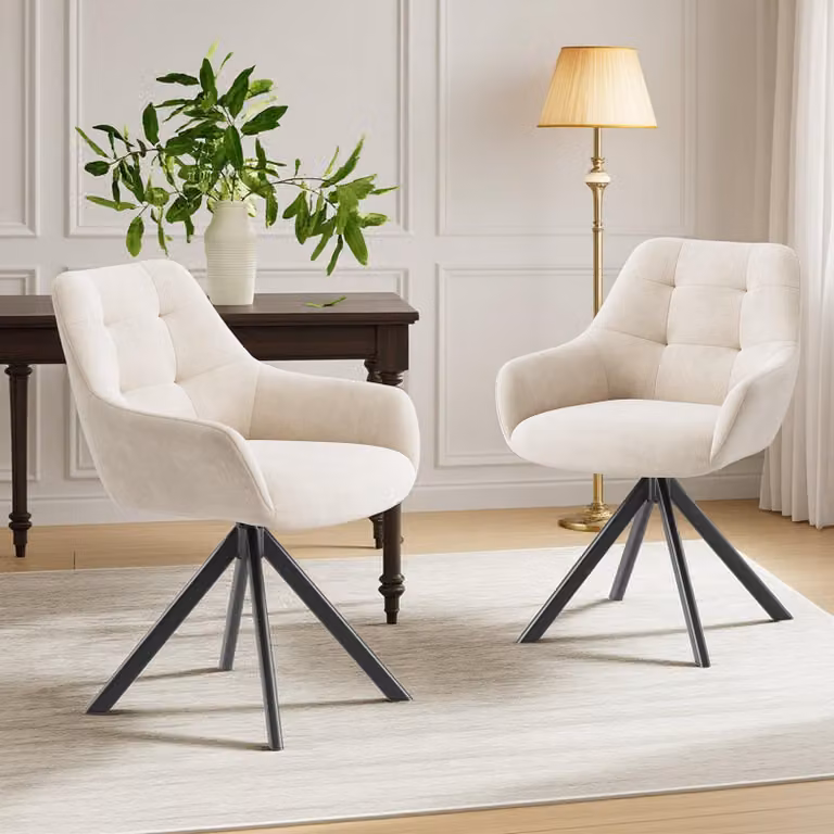 Set di 2 poltrone girevoli di alta qualità con braccioli parziali – Sedie girevoli a 360° con struttura in metallo particolarmente robusta, colore beige