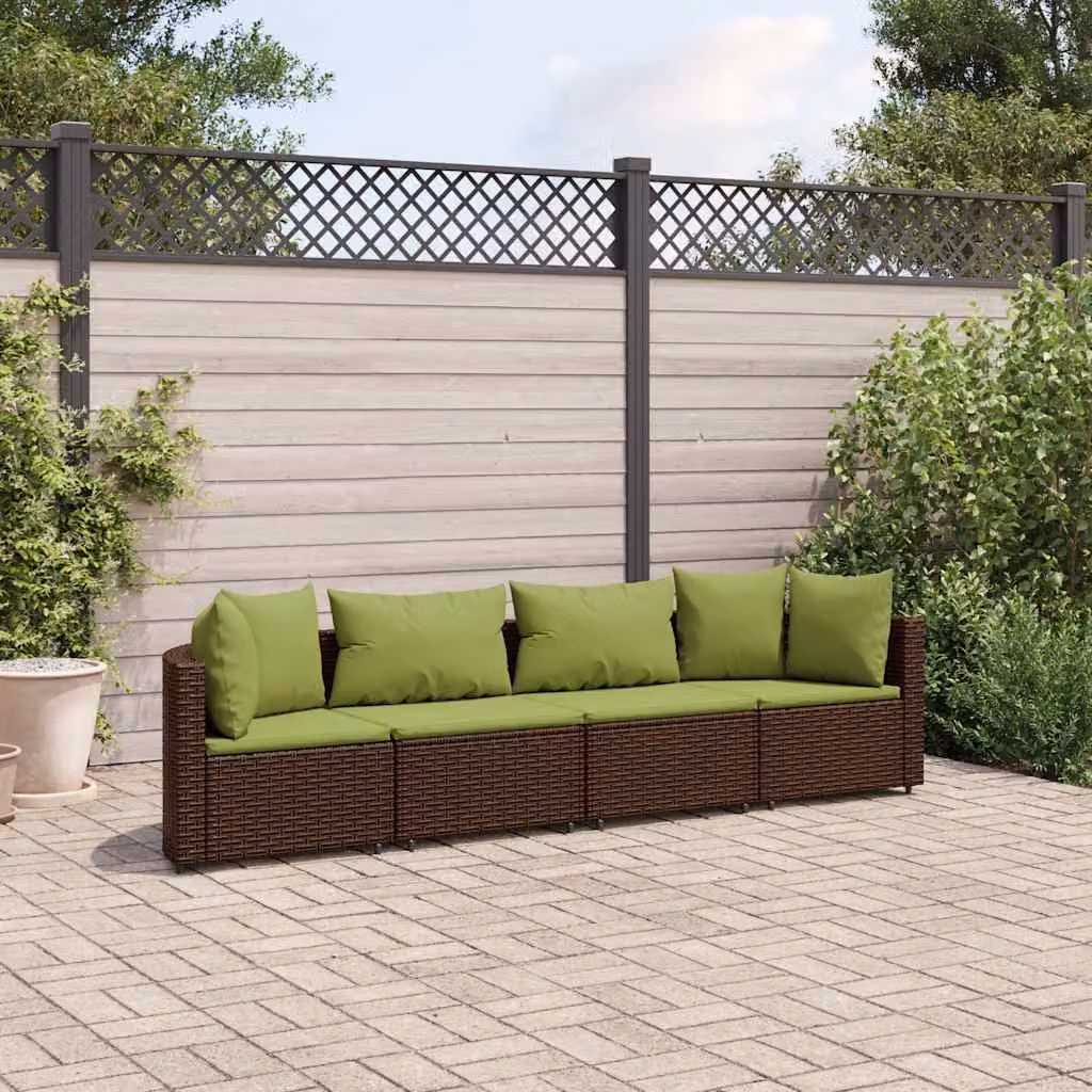 vidaXL Set Divano da Giardino a L con Cuscini Marrone e Verde in Polyrattan e Metallo – 1