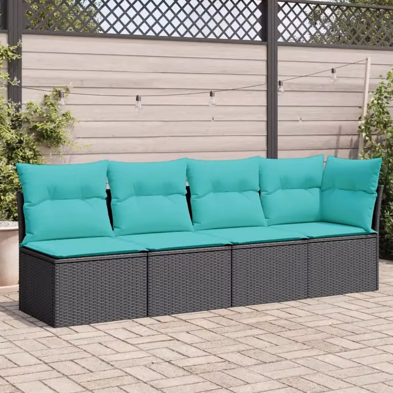 vidaXL Divano da Giardino a L con Cuscini per 4 Persone in Polyrattan e Tessuto Resistente ai Raggi UV Nero, Blu o Turchese