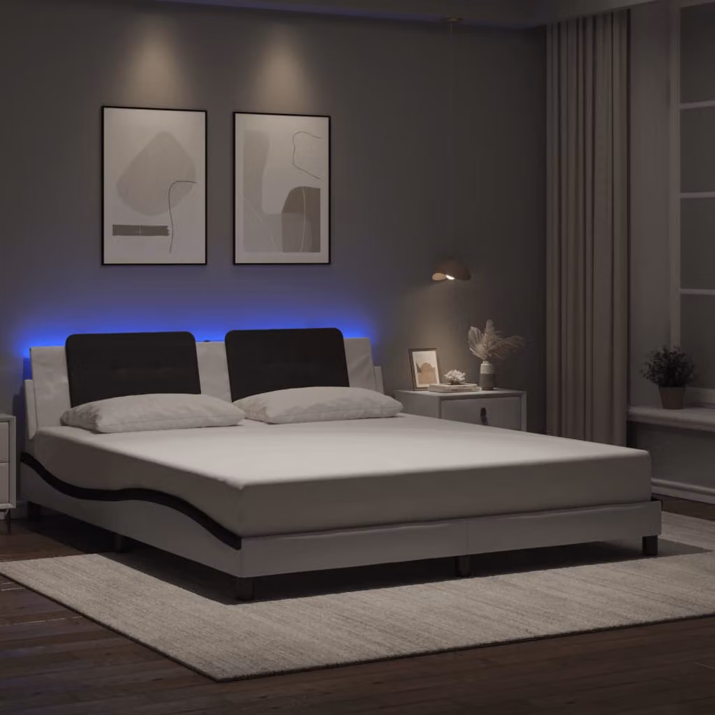 vidaXL Giroletto Zadar Bianco e Nero con LED e porta USB, L/P/H: 200 x 180 x 74,5 cm – 1