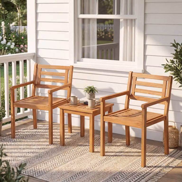 Set di 2 sedie da giardino Costway in legno di acacia marrone con schienale inclinato e seduta a doghe
