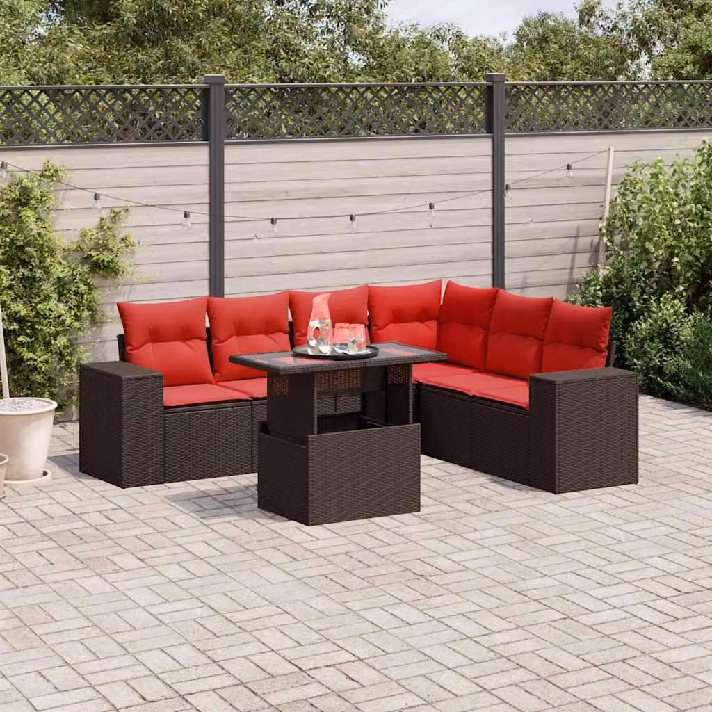 Maison Exclusive - Set di 7 pezzi per giardino con cuscini, marrone, polyrattan