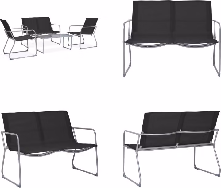vidaXL Set salotto da giardino 4 pezzi in tessuto e acciaio nero - Set da giardino - Set da giardino - Panca da giardino - Panche da giardino