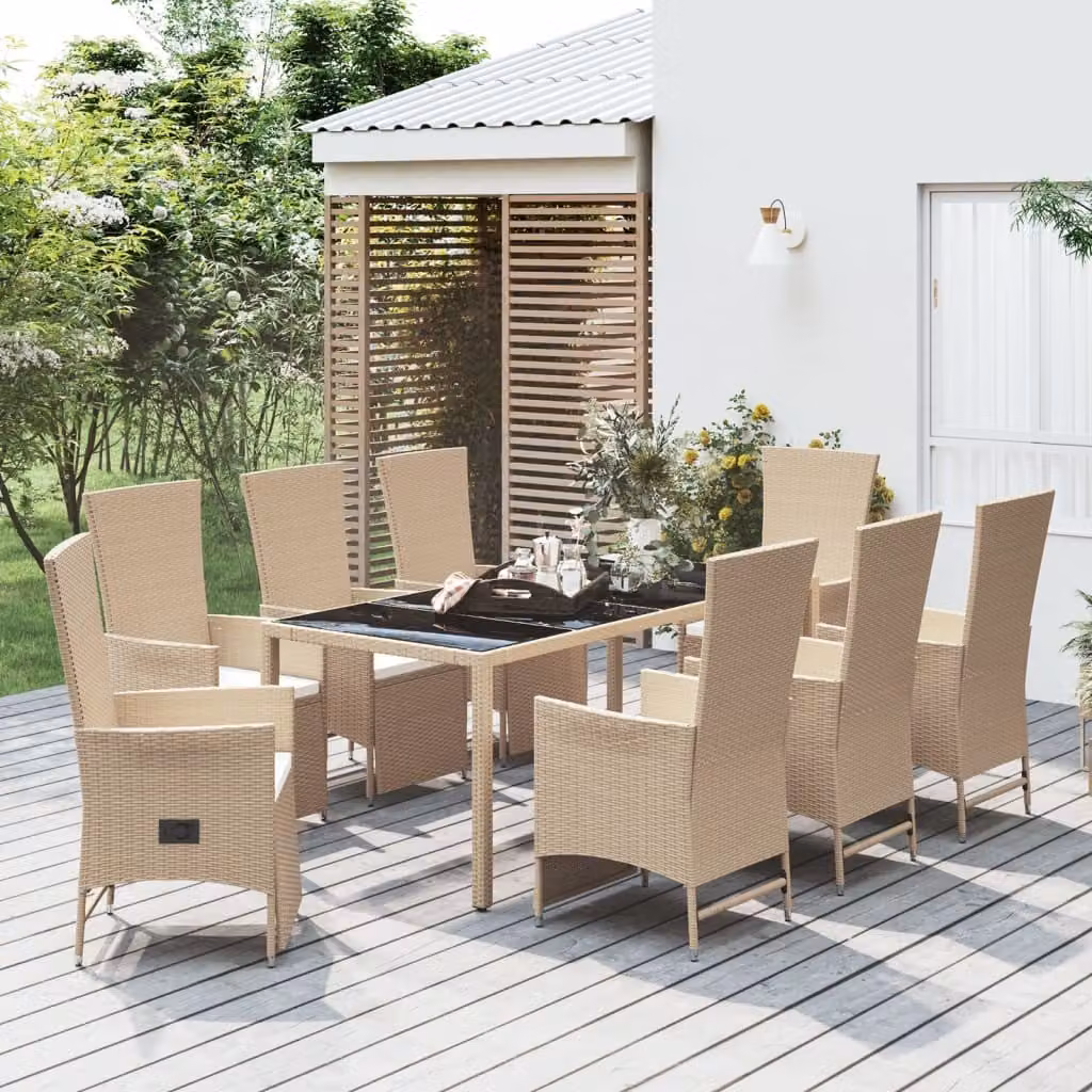 Maison Exclusive - Set da pranzo da giardino 9 pezzi con cuscini in polyrattan beige