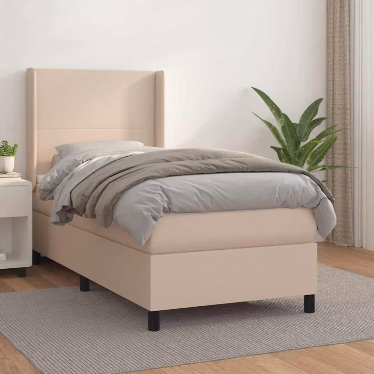 vidaXL Giroletto a Molle con Materasso in Similpelle Colore Cappuccino L/P: 90 x 200 cm