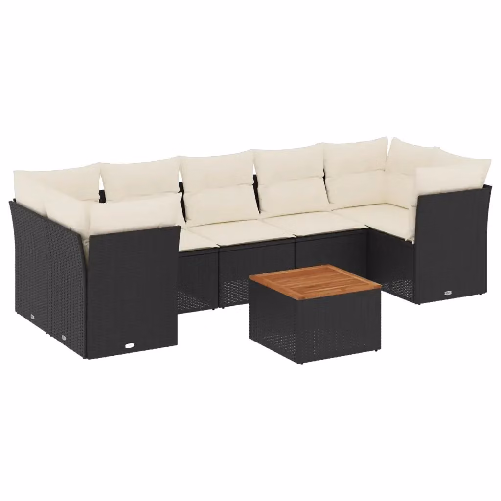Set di divani da giardino vidaXL in polyrattan nero con cuscini e tavolino da esterno 8 pz – 2