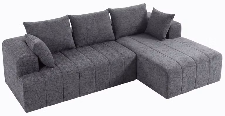 Divano angolare HOMCOM a forma di L, 256 cm, divano senza braccioli con funzione letto, aspetto in velluto, colore grigio
