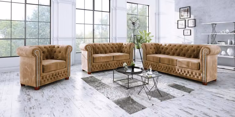 Chesterfield Textil Design Luxus Sofagarnitur Couch Sofa Polster 3+1 Sitzer