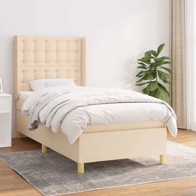 Letto Ibrido vidaXL con Giroletto a Molle e Materasso in Tessuto Beige e Bianco L/P/H: 203 x 103 x 128 cm