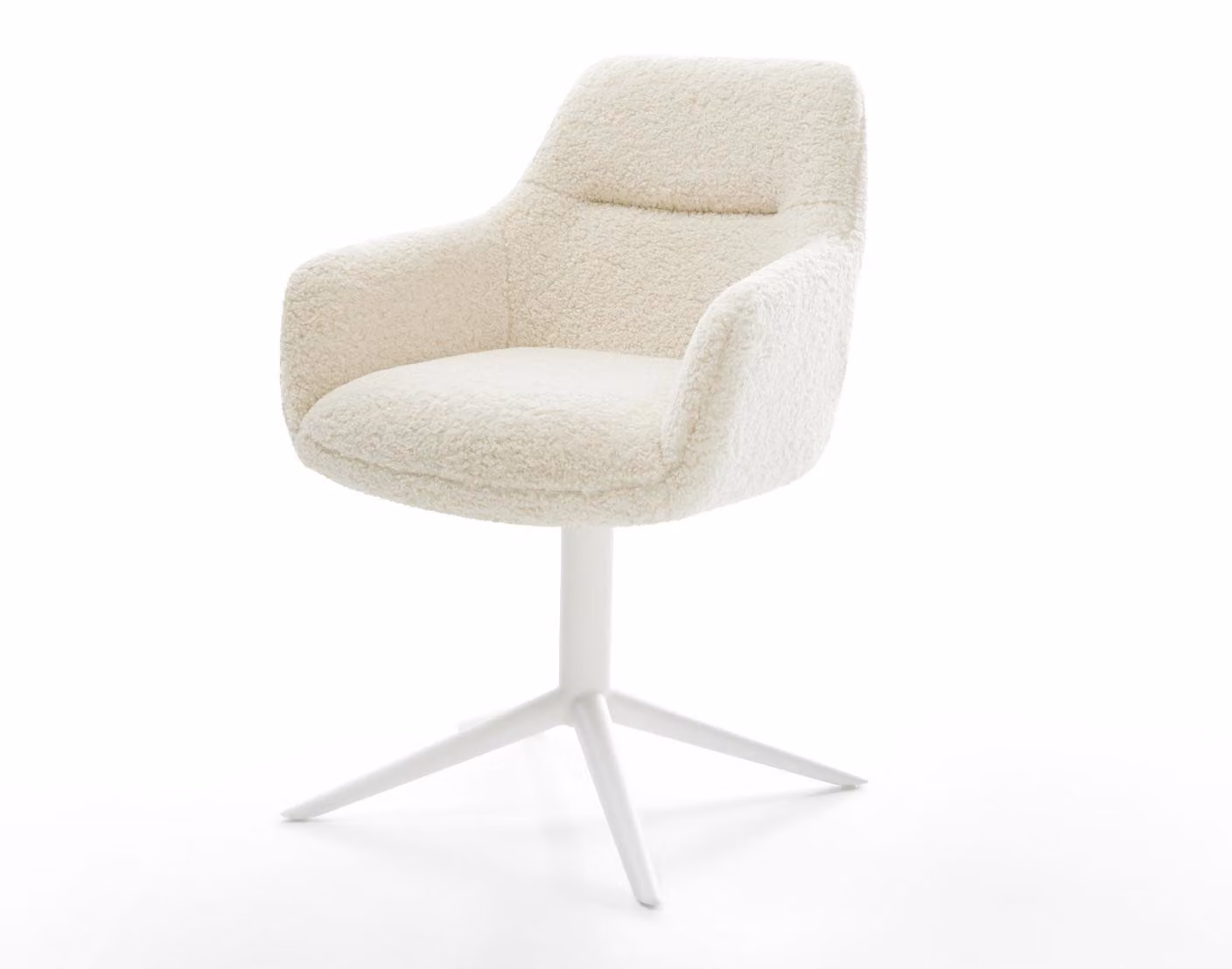 DELIFE Sedia girevole in tessuto Pejo-Flex Teddy Beige Base bianca girevole a 360° Funzione dondolo Nucleo a molle tascabili