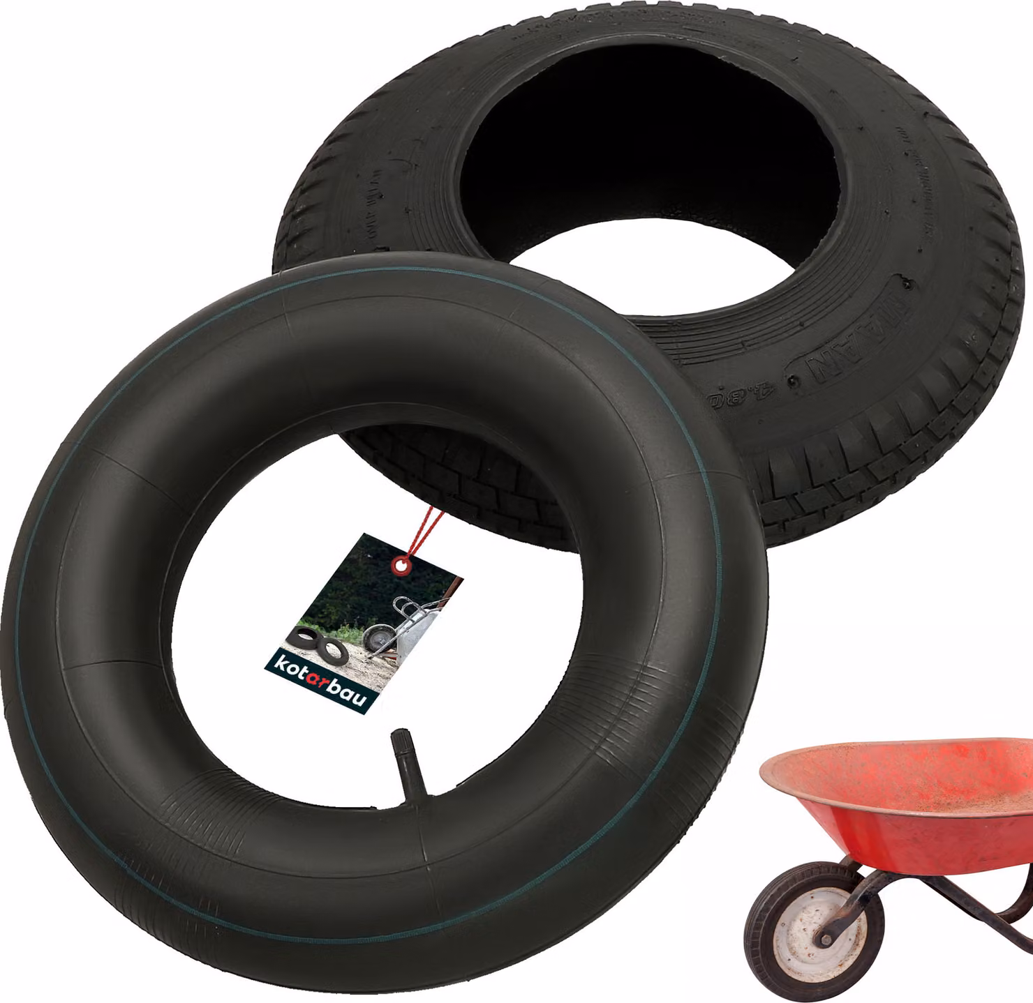 KOTARBAU® Pneumatico per Carriola con Camera d'Aria 4.80 4.00-8 Gomma Ø 40cm Nero Pneumatico Universale per Carrello Giardino
