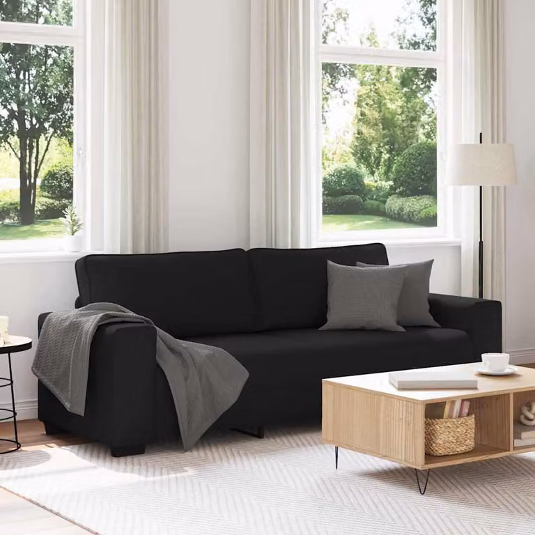 vidaXL Divano a 3 Posti Moderno in Tessuto Nero L: 220 cm, P: 77 cm, H: 82 cm