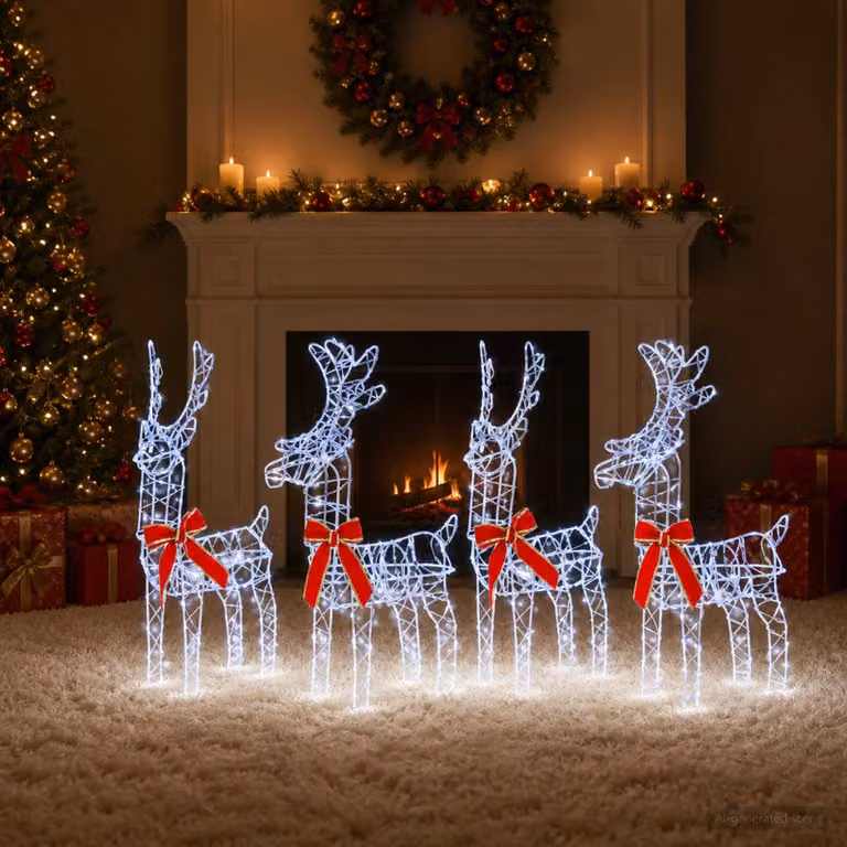 vidaXL Renna di Natale 4 pz 360 LED Bianco freddo 33 x 12 x 55 cm