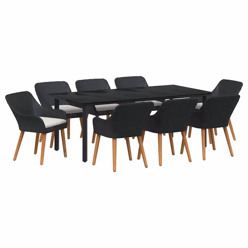 Set da pranzo per giardino e terrazzo vidaXL in polyrattan e vetro nero 9 pz – 2