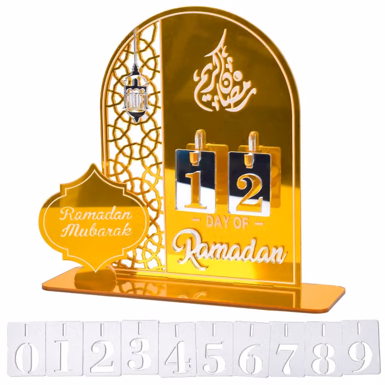 Calendario dell'Avvento a tema Ramadan, 30 giorni, in acrilico, con decorazione per il conto alla rovescia, dimensioni 25x22,5x10 cm