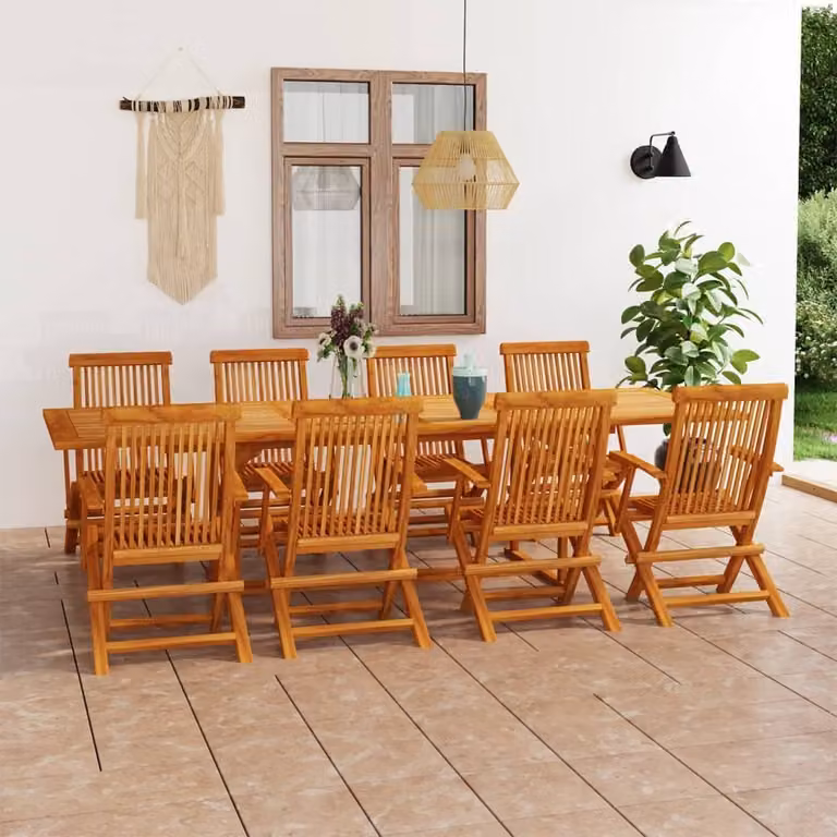 The Living Store 9 pezzi. Set da pranzo da giardino in legno massiccio di teak
