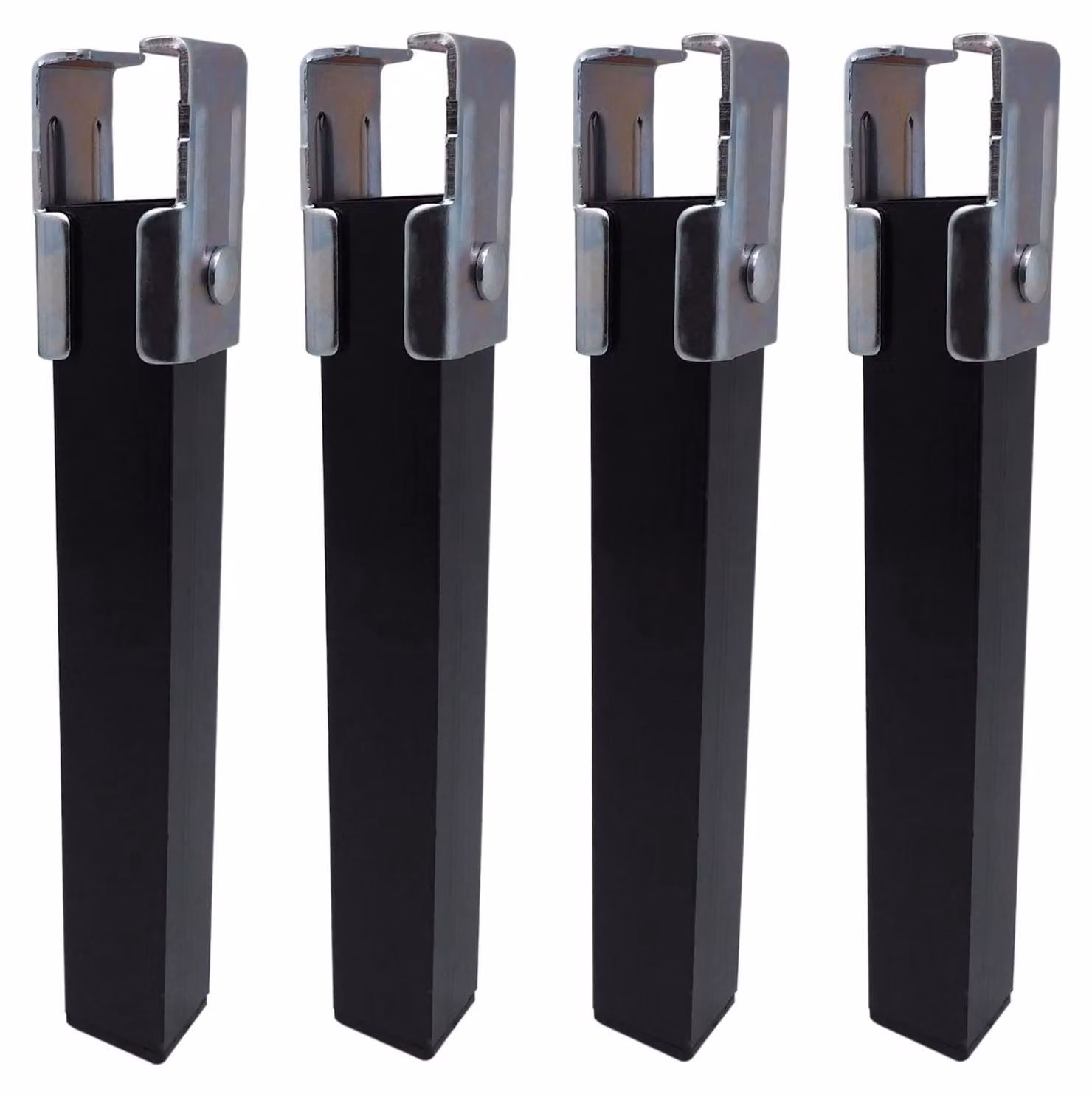 Set di 4 piedini in acciaio, neri, dimensioni 30x30x30 mm, con sistema di fissaggio a clip