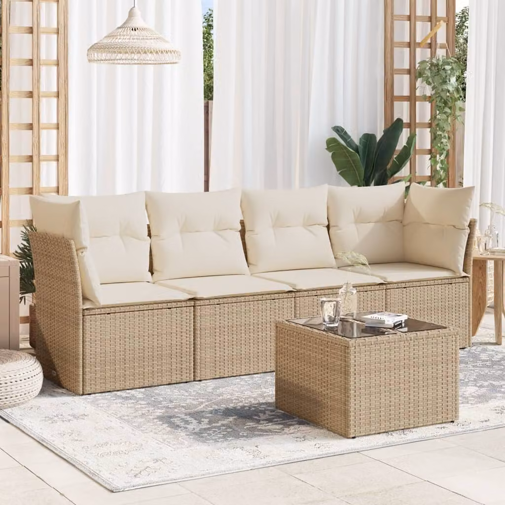 Maison Exclusive - Set Divano da Giardino 5 pz con Cuscini Beige in Polyrattan