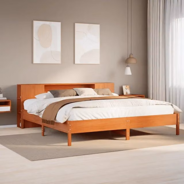 Letto Libreria senza Materasso Marrone Cera 200x200 cm in Pino 3322821