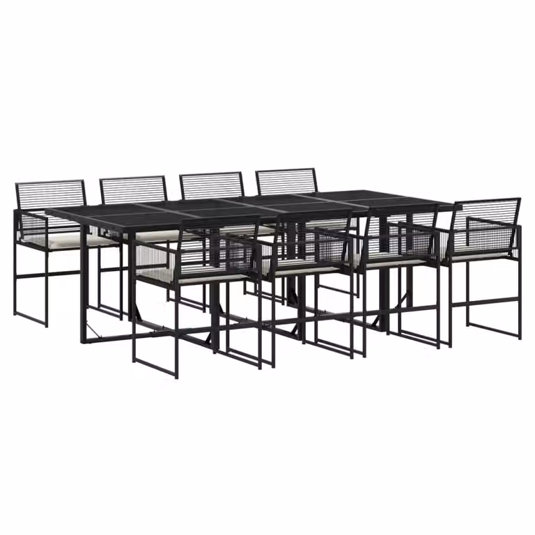 Set da Pranzo da Giardino 9 pz con Cuscini Nero in Polyrattan